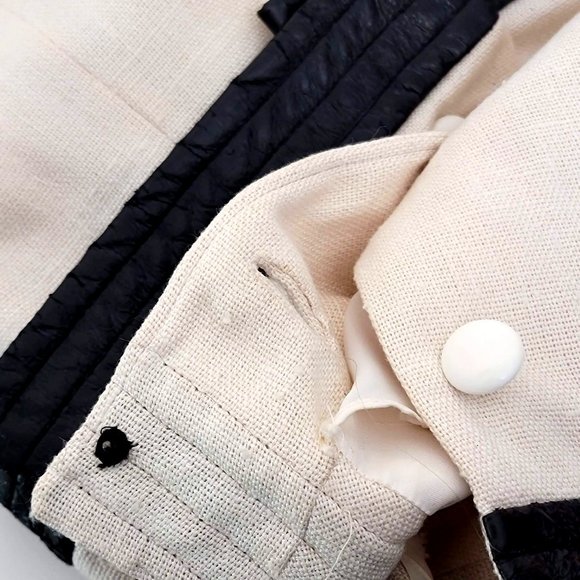 Pab Ltd RARE 60s Cream Black Faux Leather Accented Button Back Dress Size Small - Picture 6 of 12